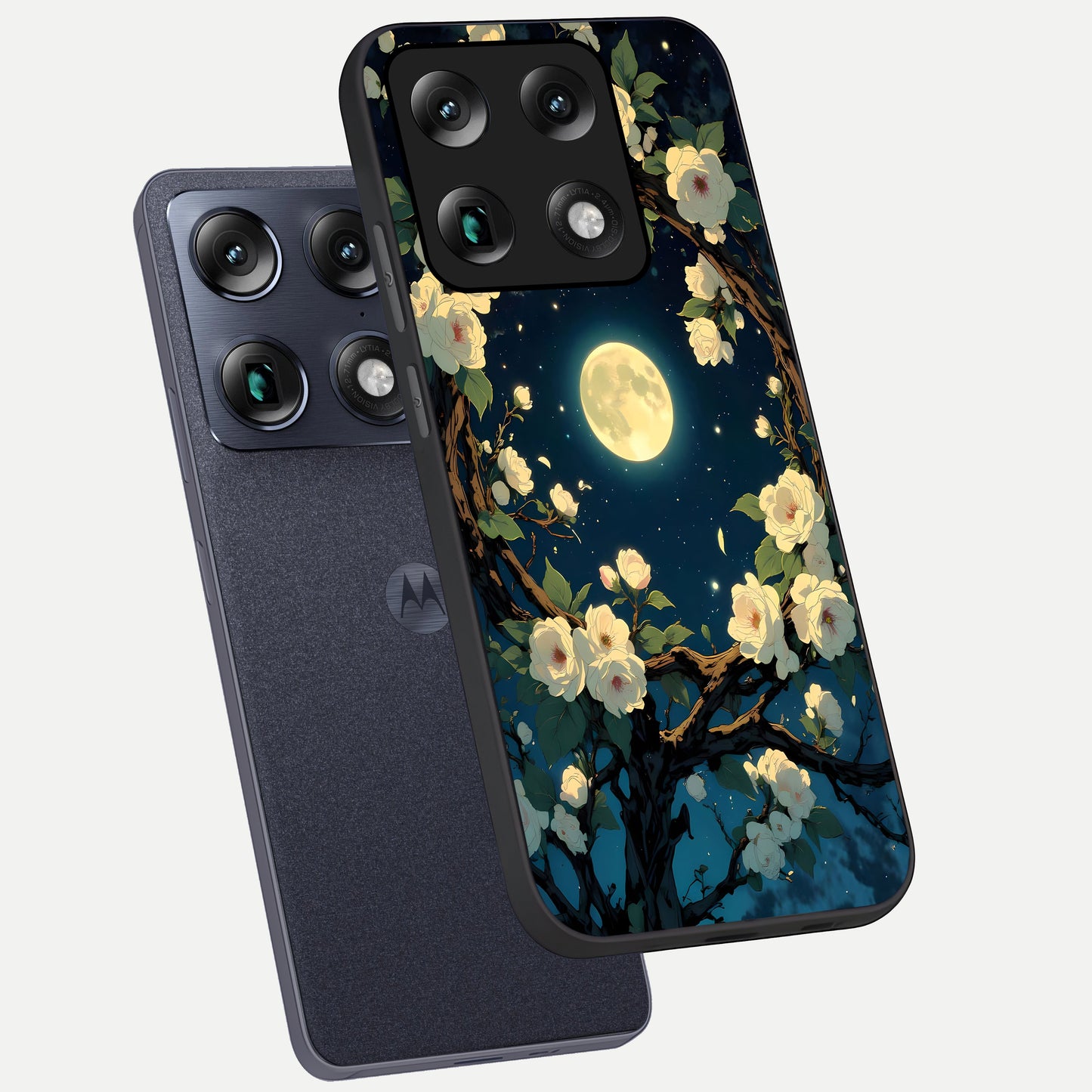  Celestial Moon And Flower phone case For Moto Signature showing premium glass back cover with detailed artwork