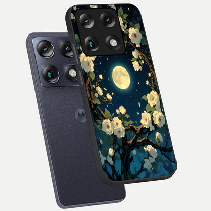  Celestial Moon And Flower phone case For Moto Signature showing premium glass back cover with detailed artwork