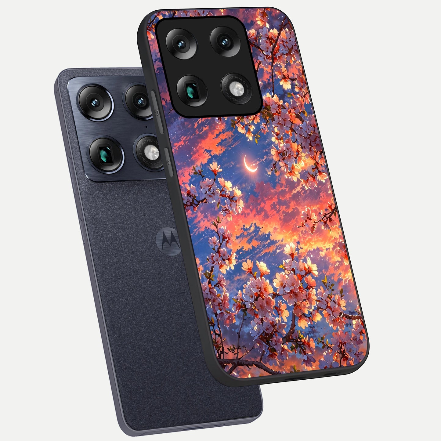  Celestial Sakura Sunset phone case For Moto Signature showing premium glass back cover with detailed artwork