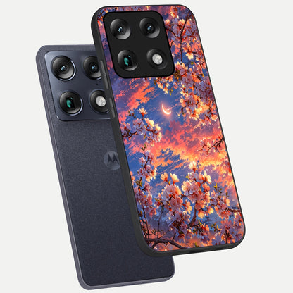  Celestial Sakura Sunset phone case For Moto Signature showing premium glass back cover with detailed artwork