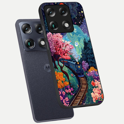  Celestial Train Journey phone case For Moto Signature showing premium glass back cover with detailed artwork