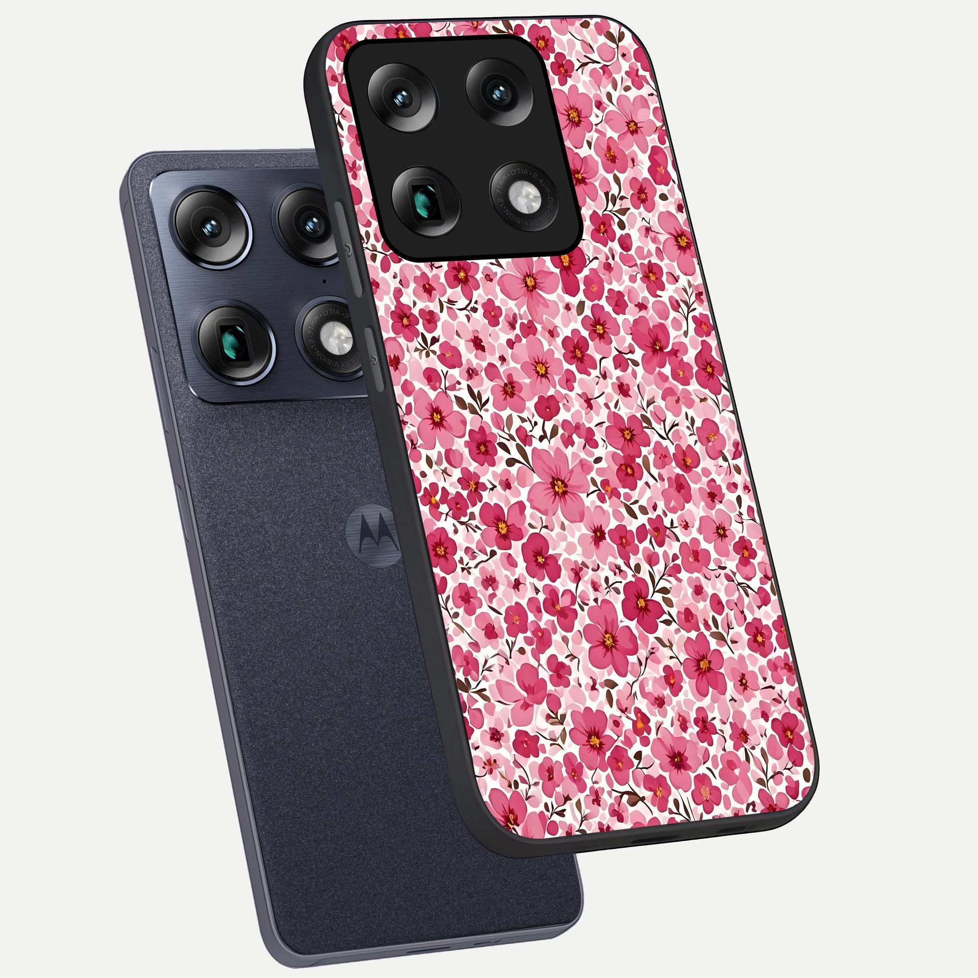  Cherry Blossom Charm phone case For Moto Signature showing premium glass back cover with detailed artwork