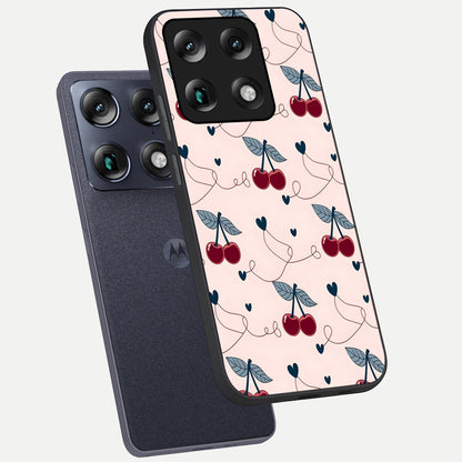  Cherry Heart Line phone case For Moto Signature showing premium glass back cover with detailed artwork