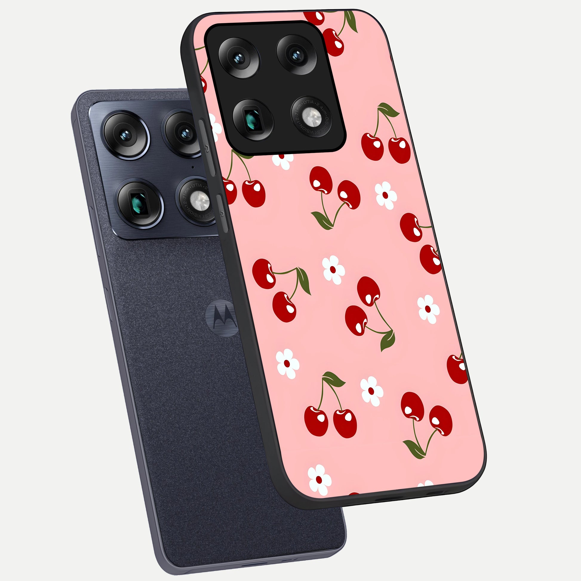  Cherry Love Mood phone case For Moto Signature showing premium glass back cover with detailed artwork