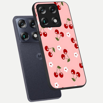  Cherry Love Mood phone case For Moto Signature showing premium glass back cover with detailed artwork