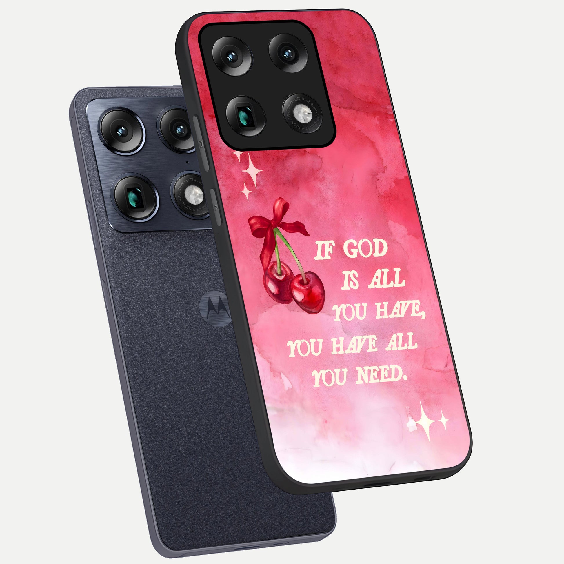  Cherry Quote phone case For Moto Signature showing premium glass back cover with detailed artwork