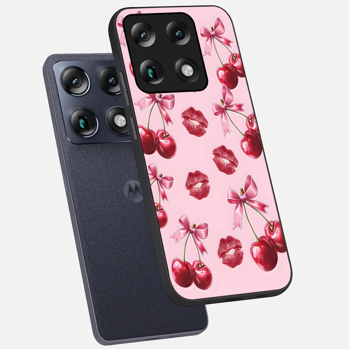  Cherry With Lips phone case For Moto Signature showing premium glass back cover with detailed artwork