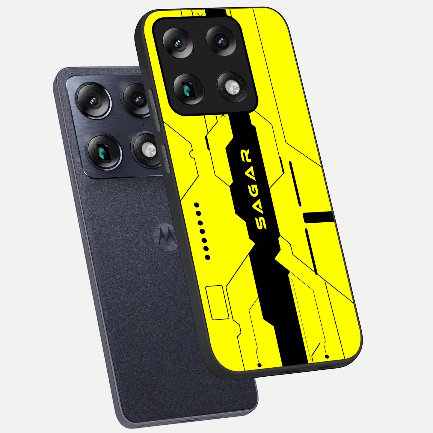  Circuit CYBERPUNK Custom Name phone case For Moto Signature showing premium glass back cover with detailed artwork