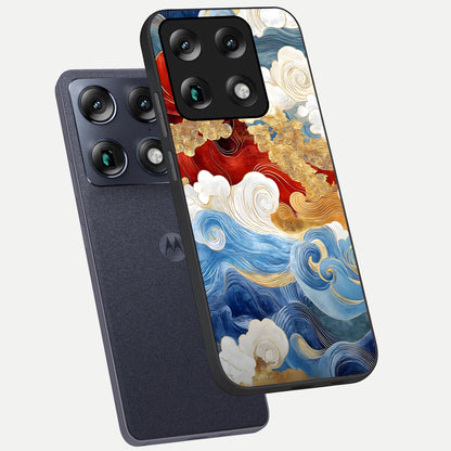  Colored Waves phone case For Moto Signature showing premium glass back cover with detailed artwork