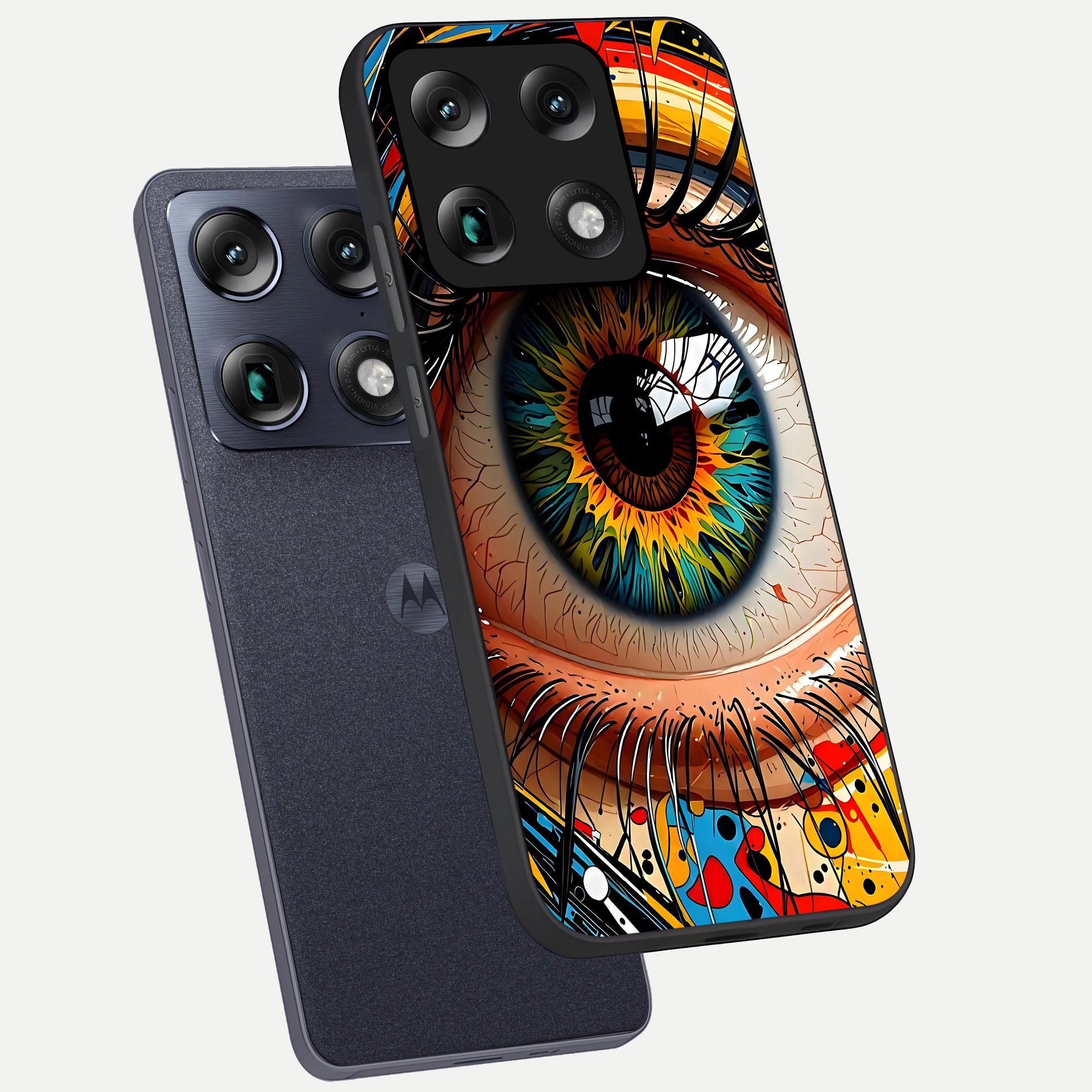  Colorful Eye phone case For Moto Signature showing premium glass back cover with detailed artwork