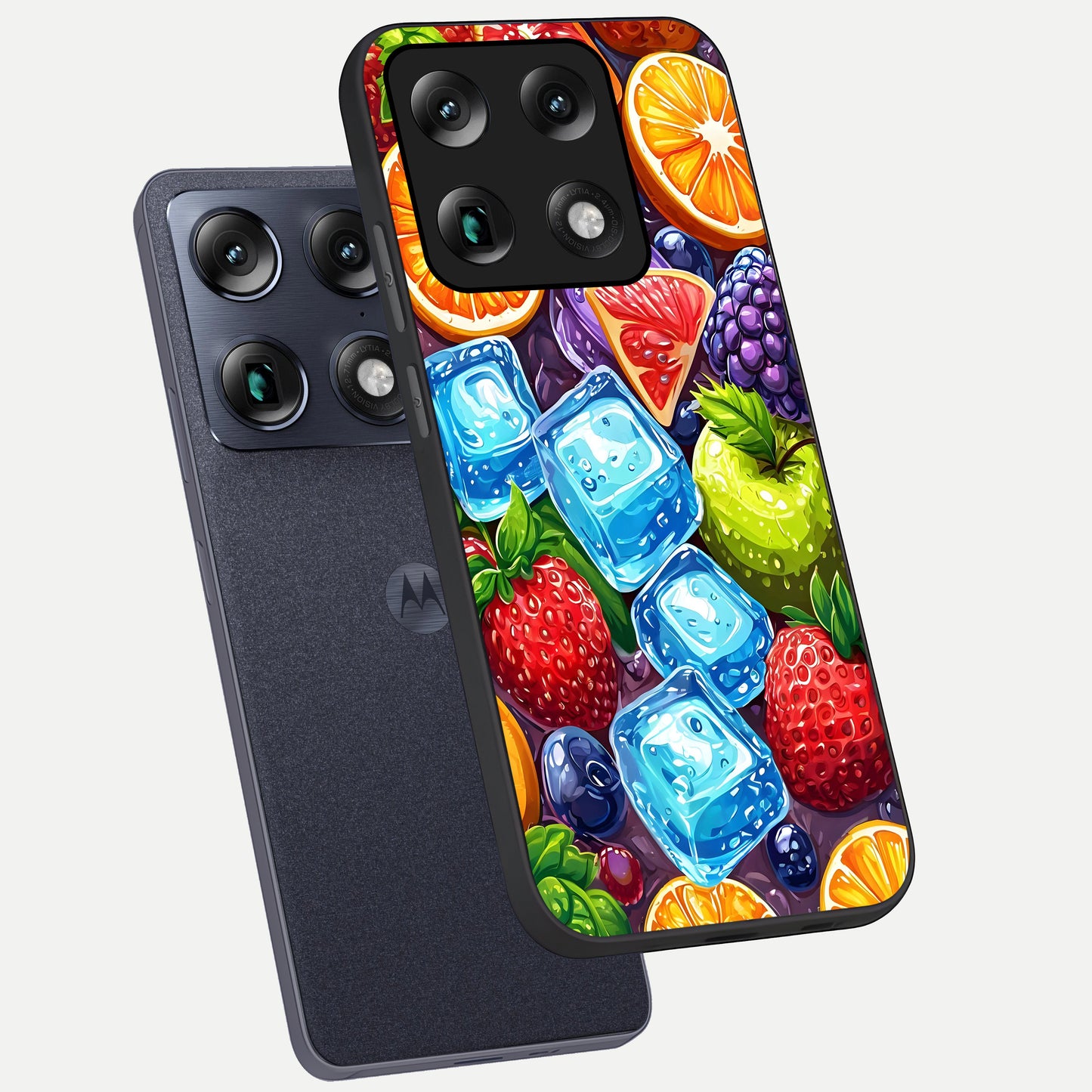  Colorful Fruits with Ice phone case For Moto Signature showing premium glass back cover with detailed artwork