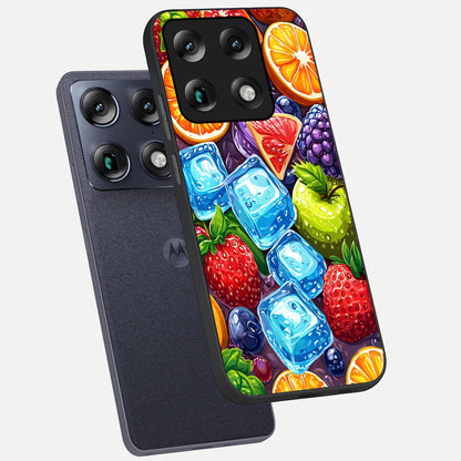  Colorful Fruits with Ice phone case For Moto Signature showing premium glass back cover with detailed artwork