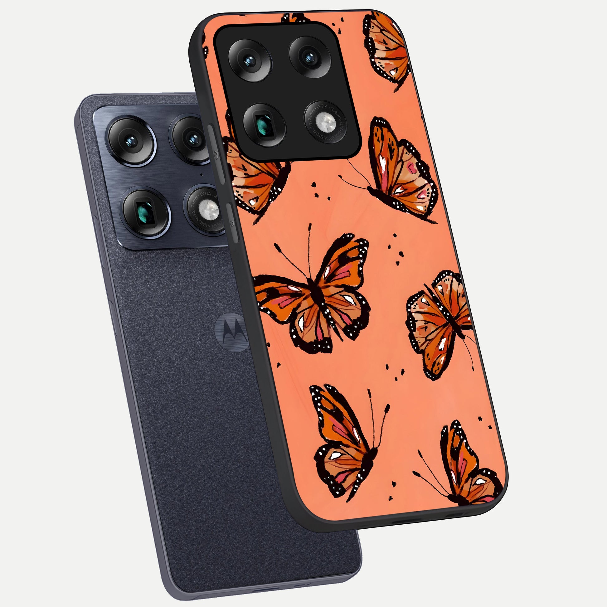  Coral Wing Butterfly phone case For Moto Signature showing premium glass back cover with detailed artwork