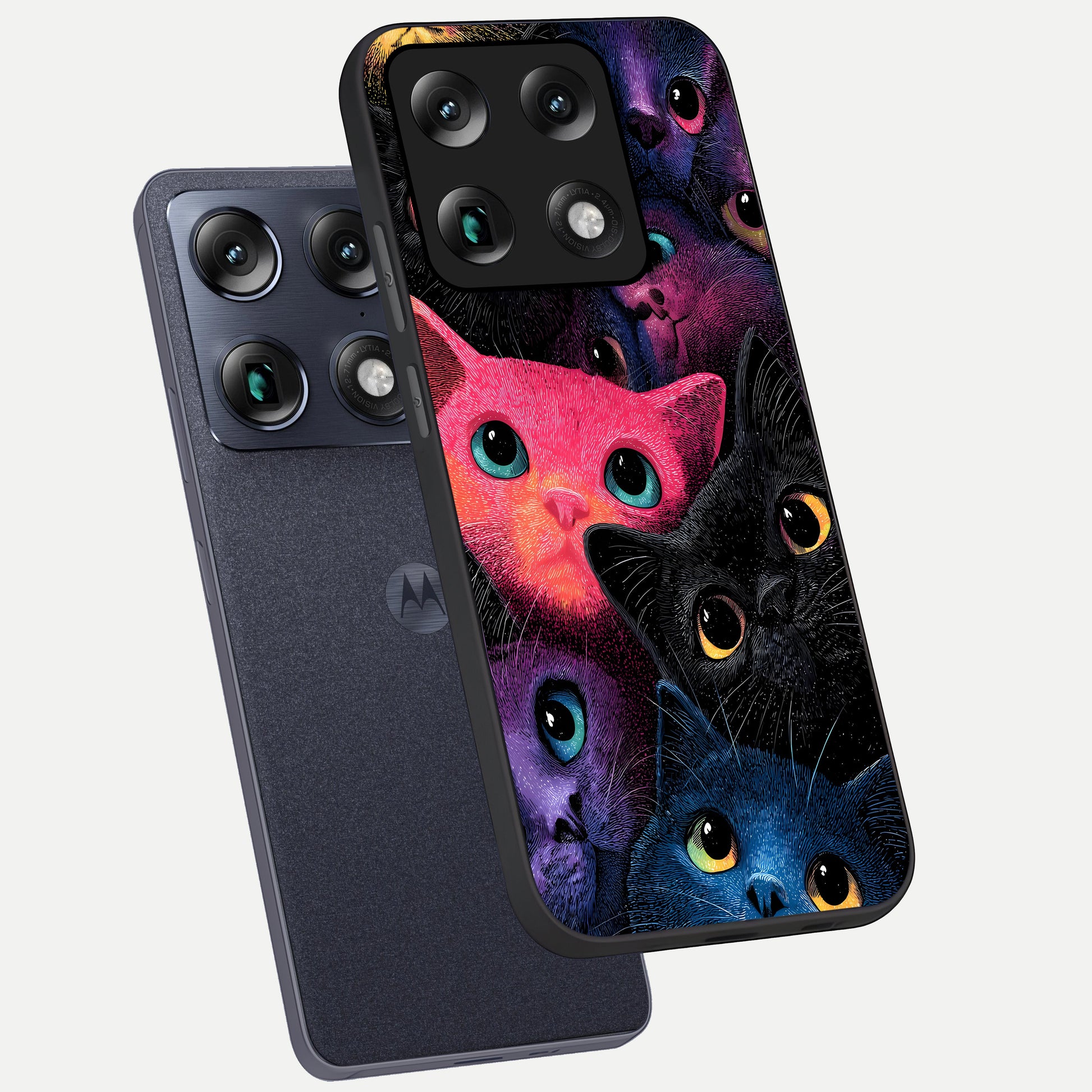  Cosmic Cats Dreams phone case For Moto Signature showing premium glass back cover with detailed artwork