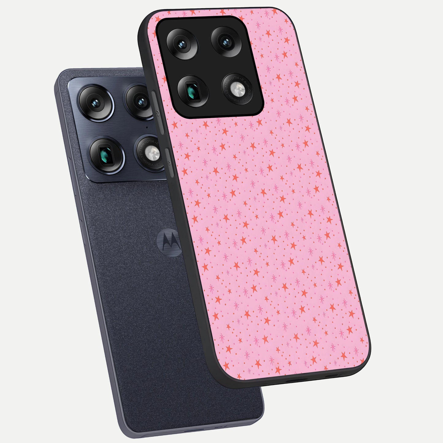  Cosmic Pink Sparkle phone case For Moto Signature showing premium glass back cover with detailed artwork