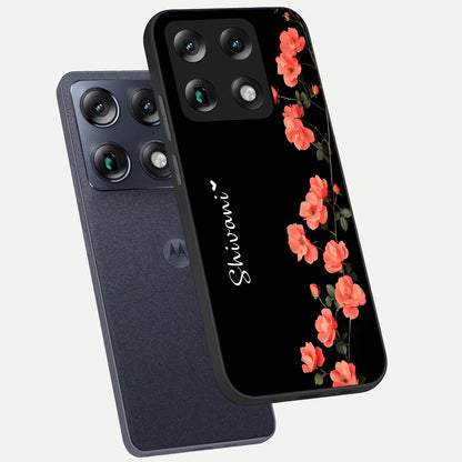  Crimson Bloom Grace Custom Name phone case For Moto Signature showing premium glass back cover with detailed artwork