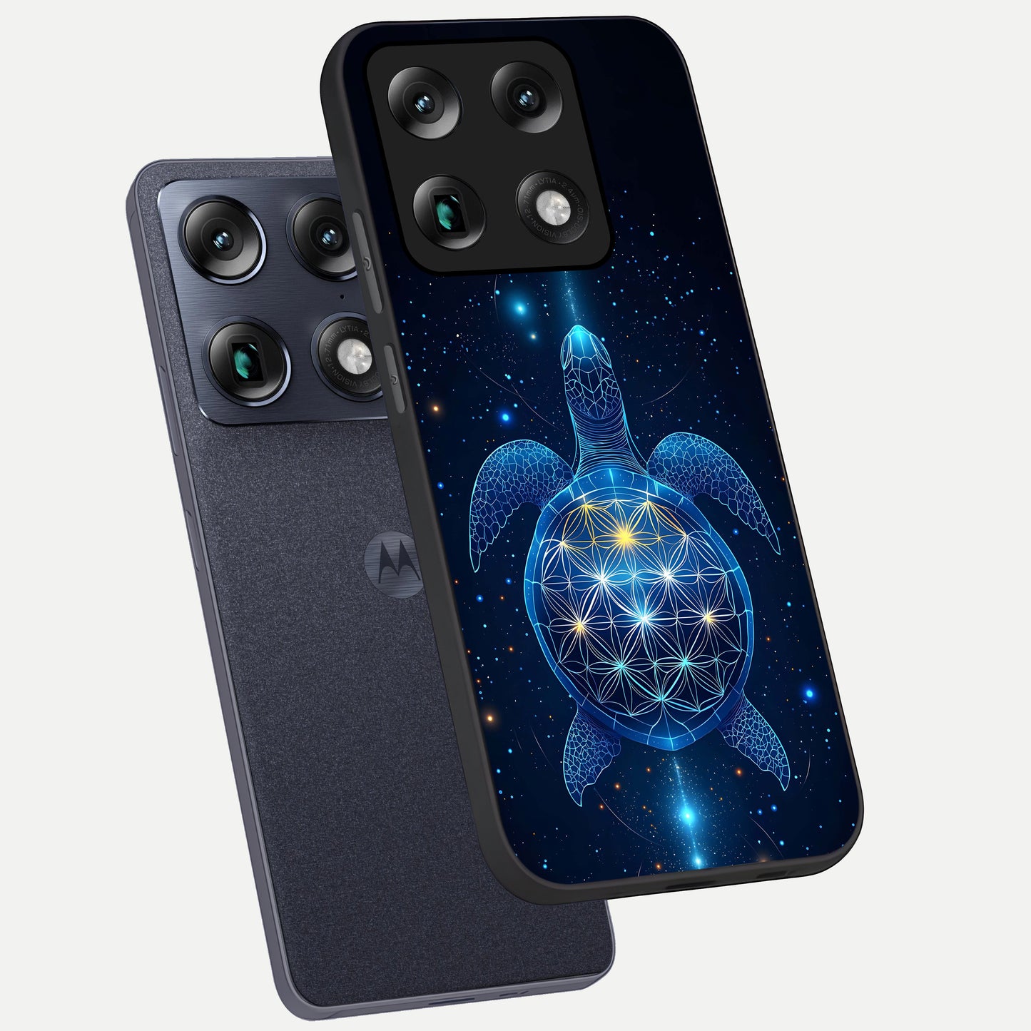  Crimson Blue Turtle phone case For Moto Signature showing premium glass back cover with detailed artwork