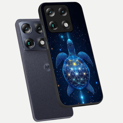  Crimson Blue Turtle phone case For Moto Signature showing premium glass back cover with detailed artwork