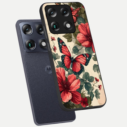  Crimson Butterfly Garden phone case For Moto Signature showing premium glass back cover with detailed artwork
