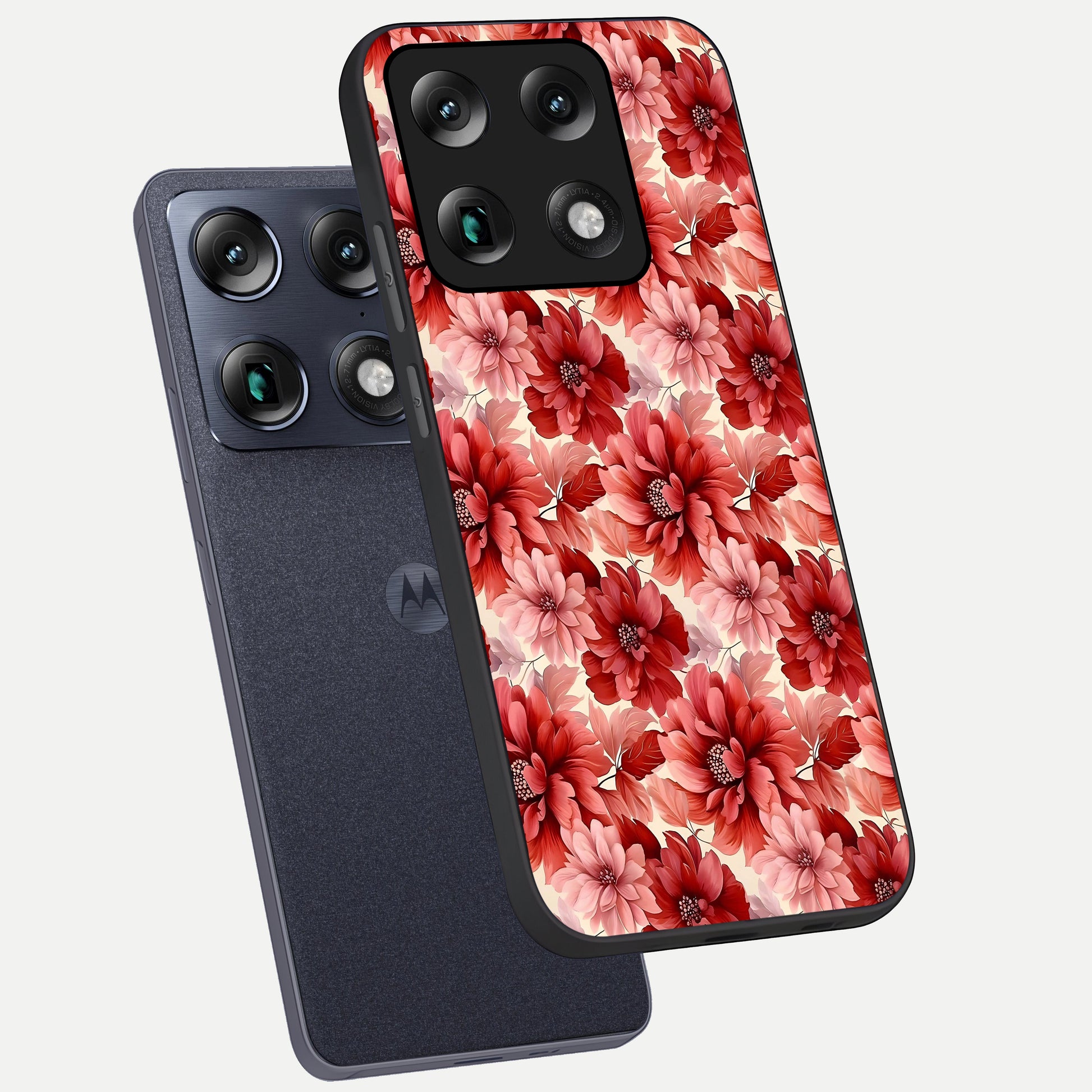  Crimson Love Petals phone case For Moto Signature showing premium glass back cover with detailed artwork