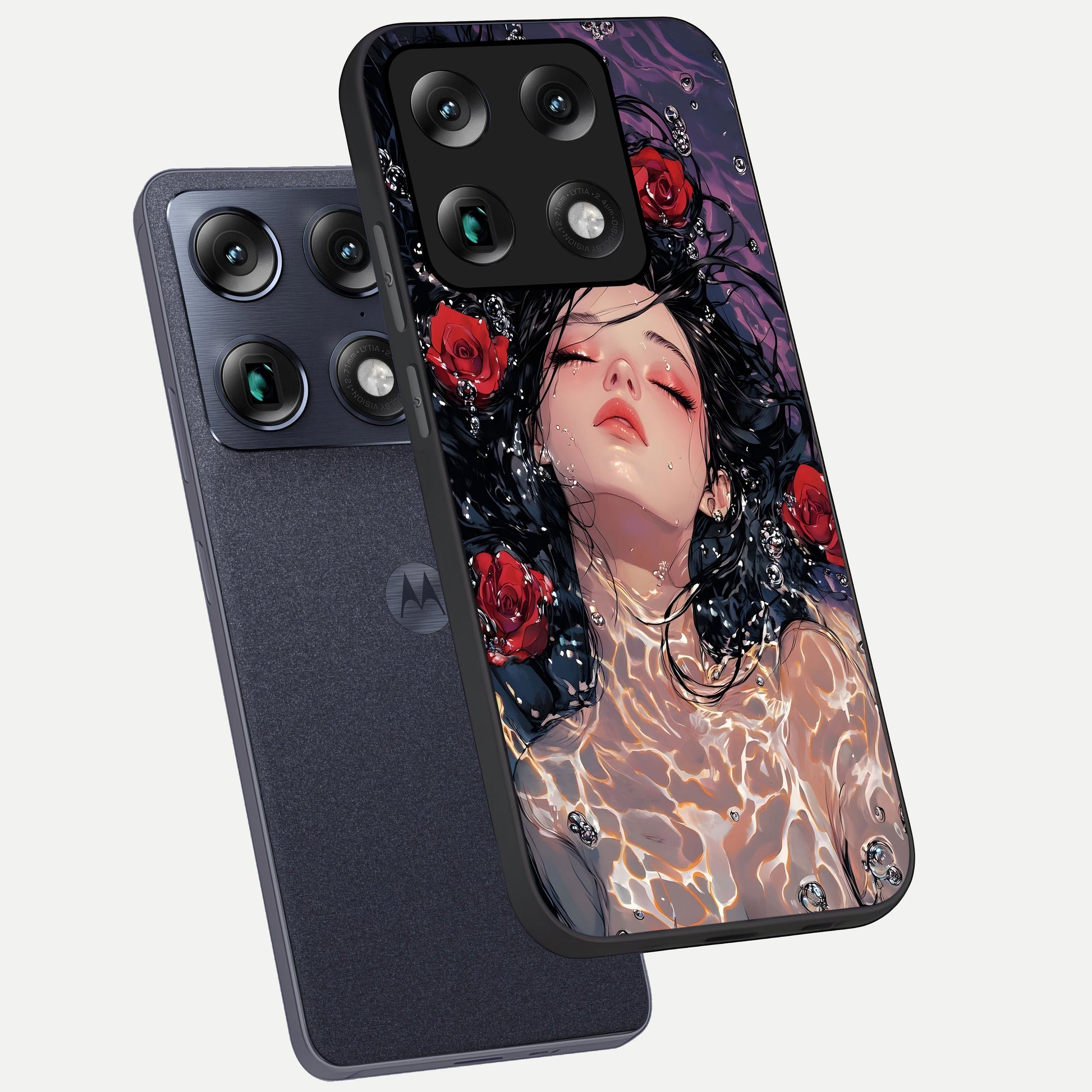  Crimson Rose Serenity phone case For Moto Signature showing premium glass back cover with detailed artwork
