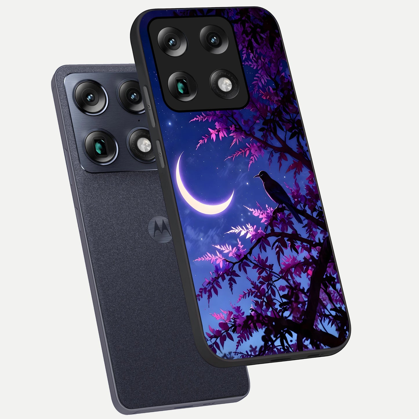  Crow And Moon Scenery phone case For Moto Signature showing premium glass back cover with detailed artwork