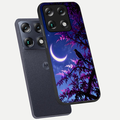  Crow And Moon Scenery phone case For Moto Signature showing premium glass back cover with detailed artwork