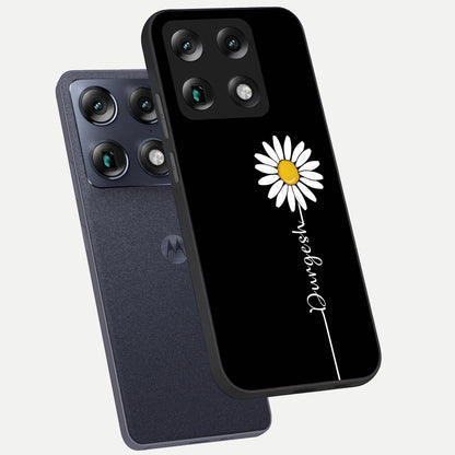  Custom Name White Flower phone case For Moto Signature showing premium glass back cover with detailed artwork