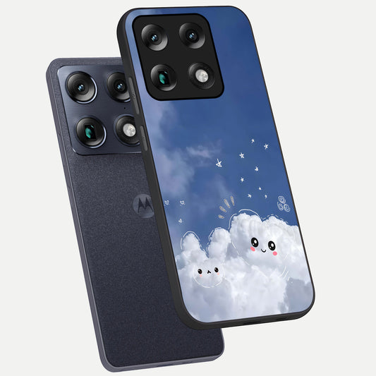  Cute Blossom Cloud phone case For Moto Signature showing premium glass back cover with detailed artwork