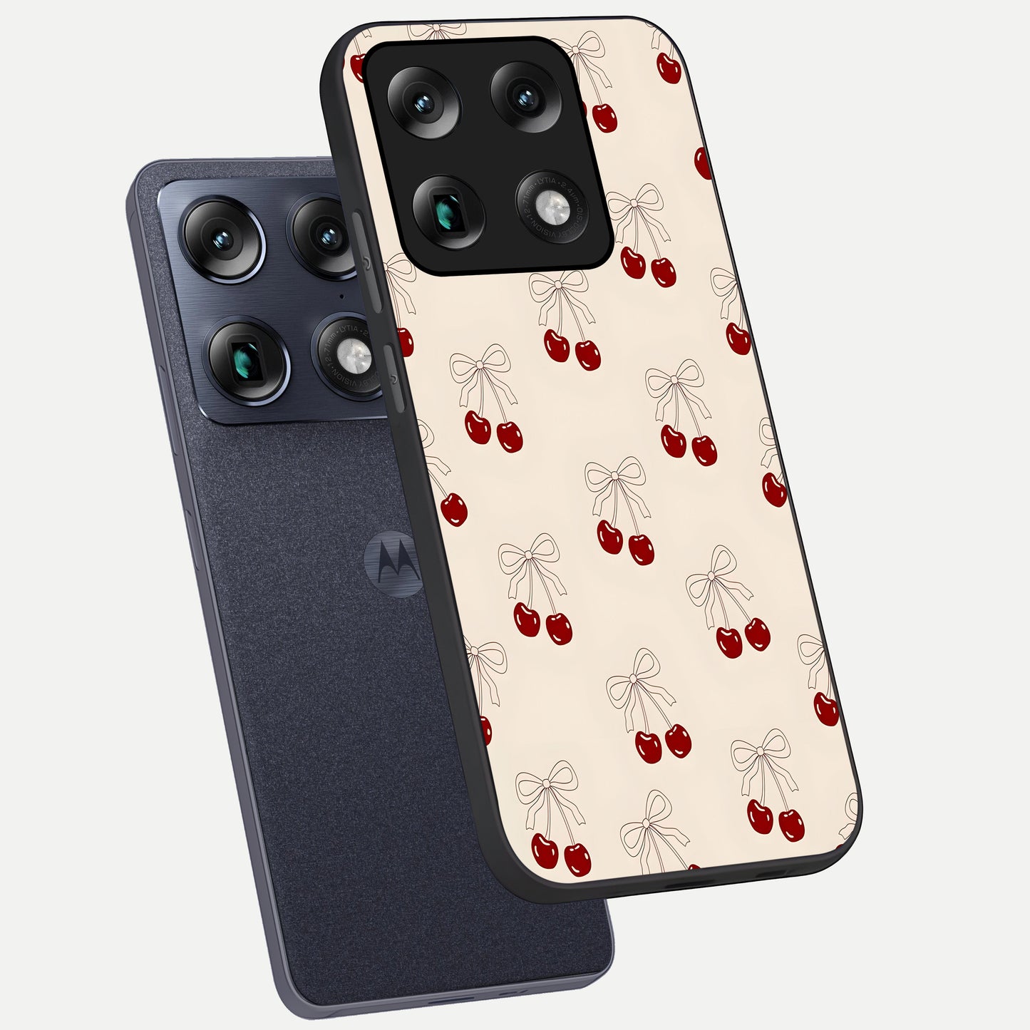 Cute Cherry Pattern phone case For Moto Signature showing premium glass back cover with detailed artwork