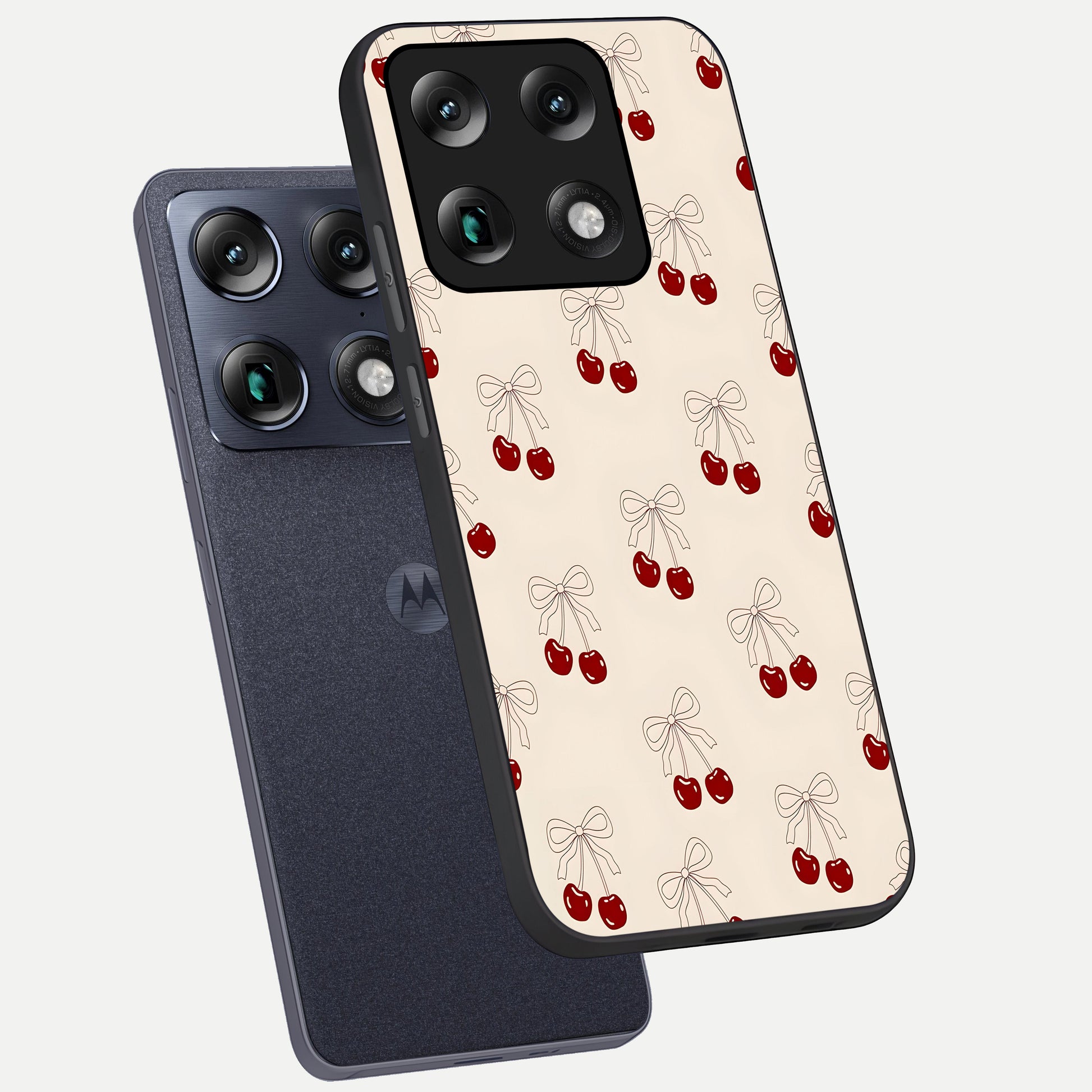  Cute Cherry Pattern phone case For Moto Signature showing premium glass back cover with detailed artwork
