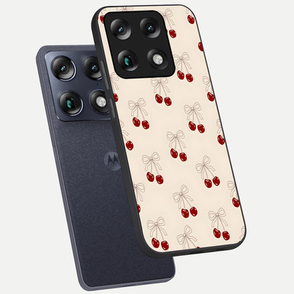  Cute Cherry Pattern phone case For Moto Signature showing premium glass back cover with detailed artwork