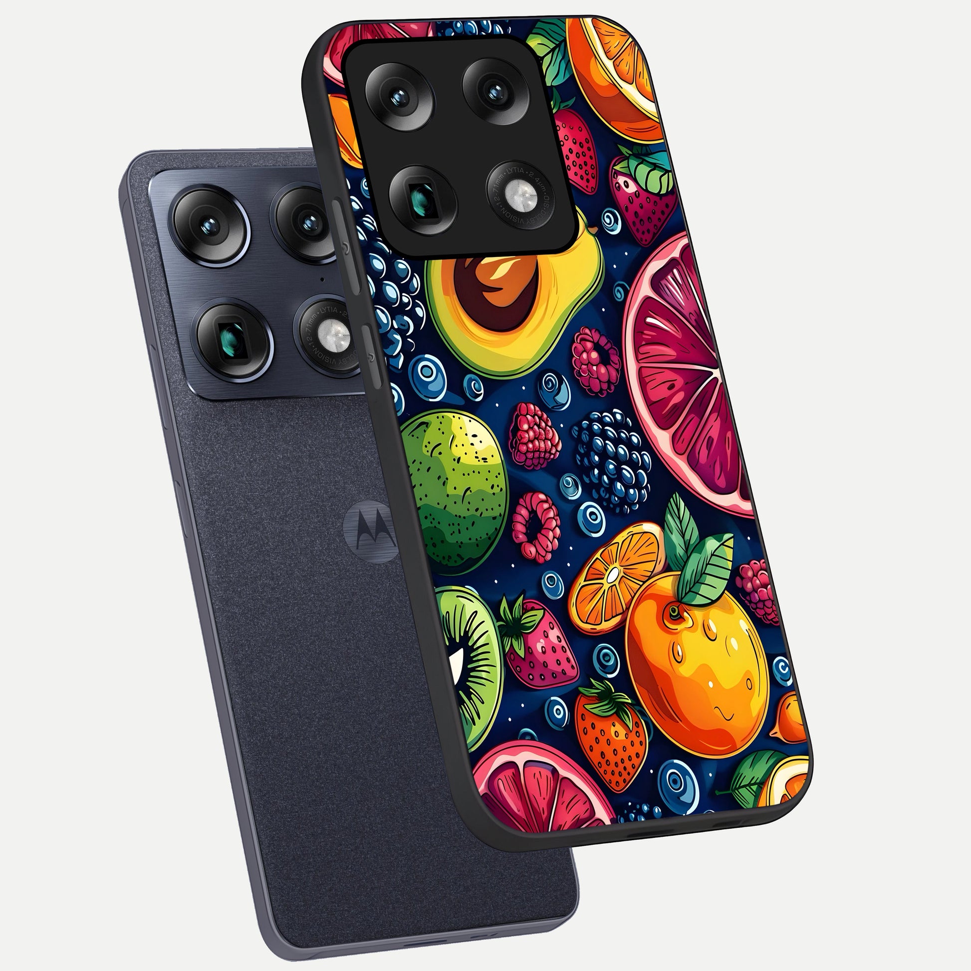  Cute Fruits Art phone case For Moto Signature showing premium glass back cover with detailed artwork