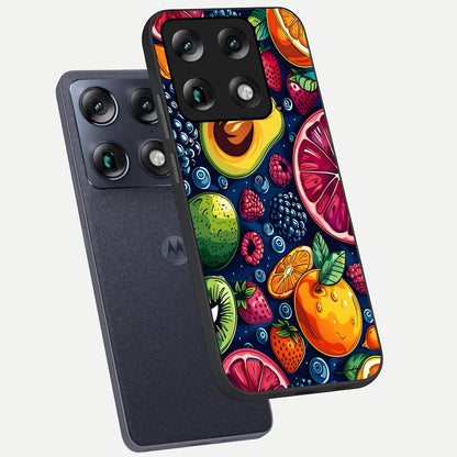  Cute Fruits Art phone case For Moto Signature showing premium glass back cover with detailed artwork