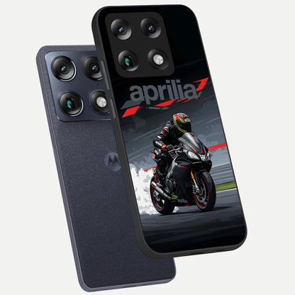  Dark Aprilla phone case For Moto Signature showing premium glass back cover with detailed artwork