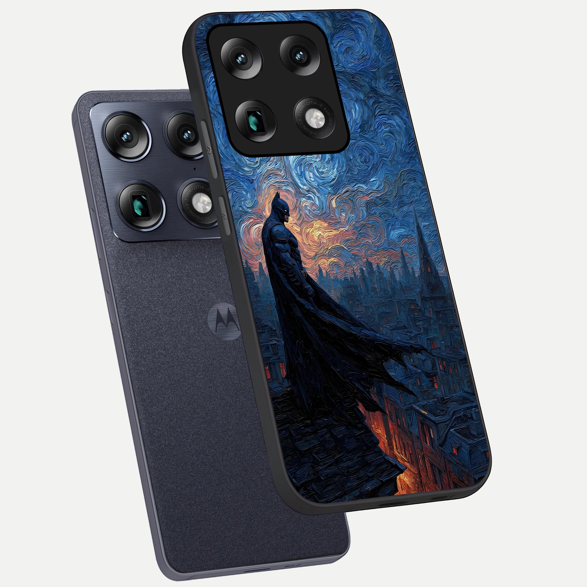  Dark Knight Dusk phone case For Moto Signature showing premium glass back cover with detailed artwork