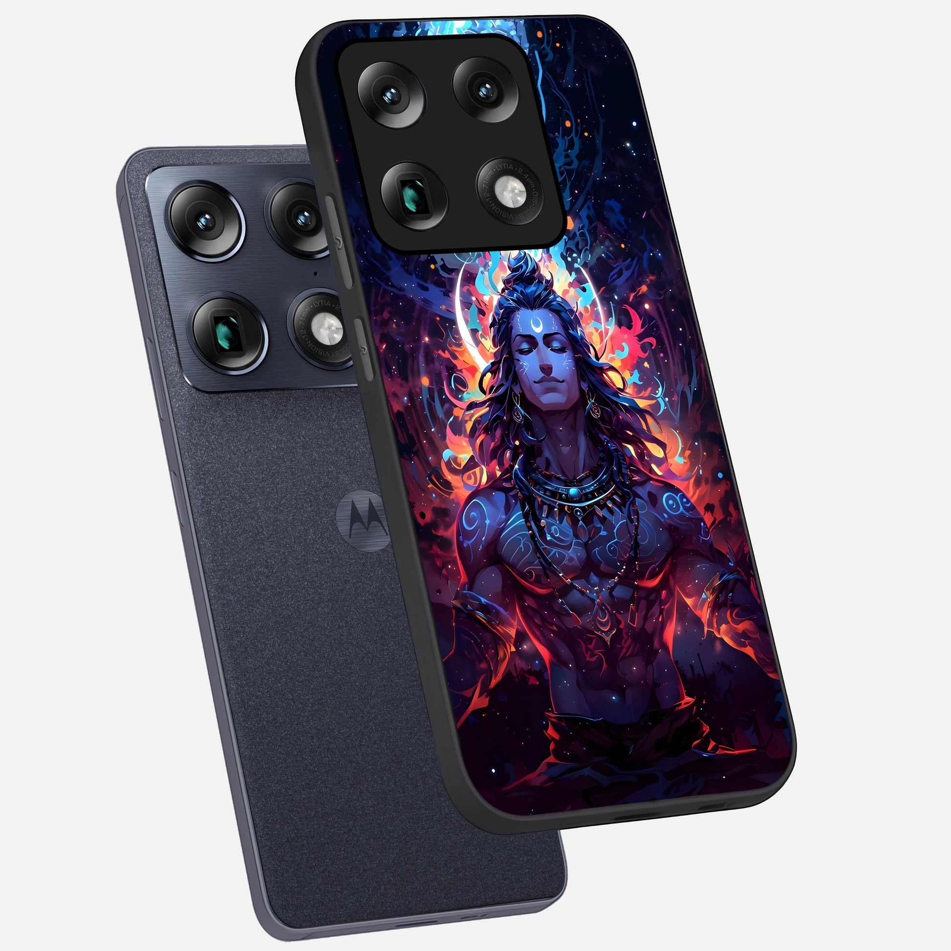  Divine Fire Shiv phone case For Moto Signature showing premium glass back cover with detailed artwork