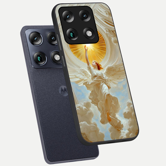  Divine Light Angel phone case For Moto Signature showing premium glass back cover with detailed artwork