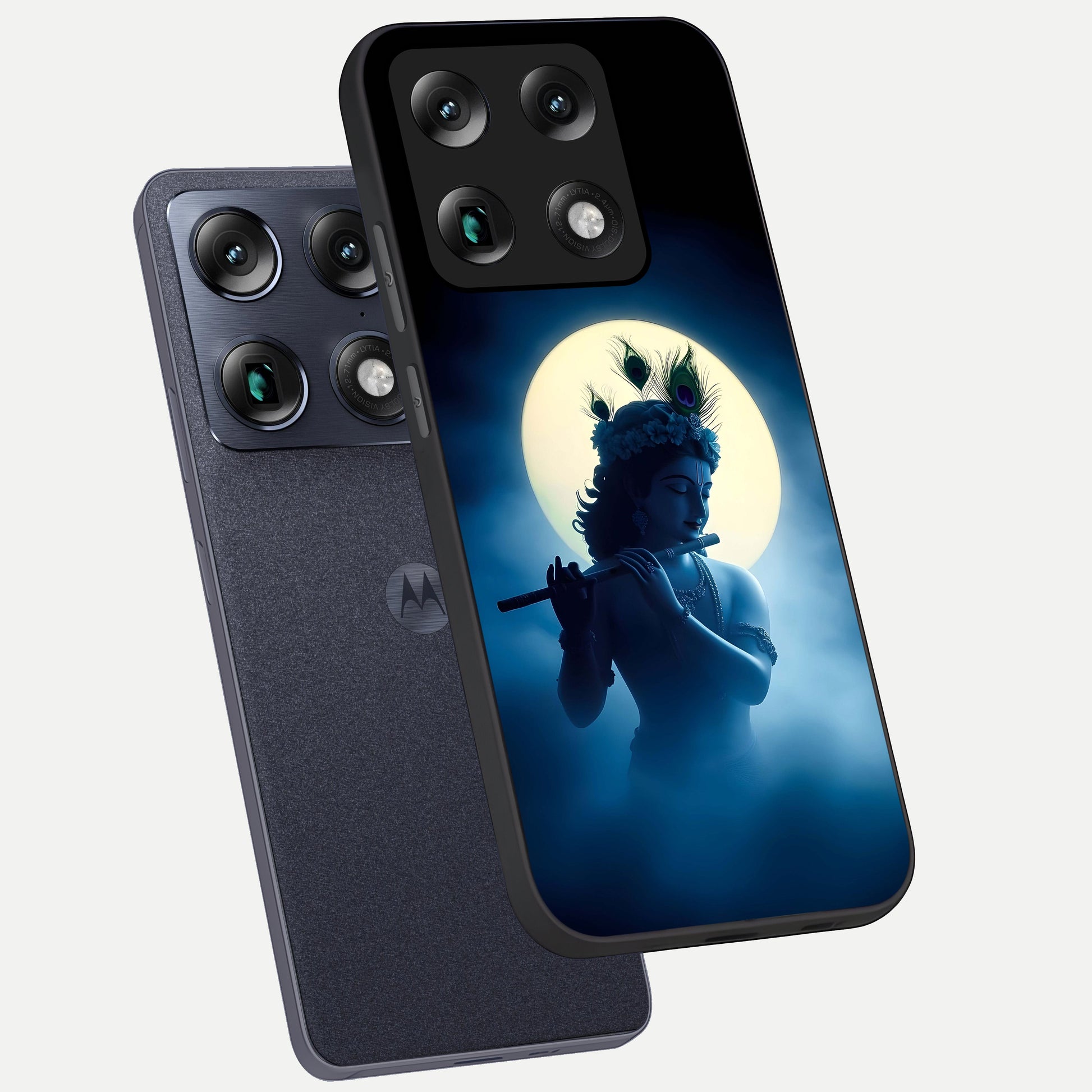 Divine Moon Flute phone case For Moto Signature showing premium glass back cover with detailed artwork