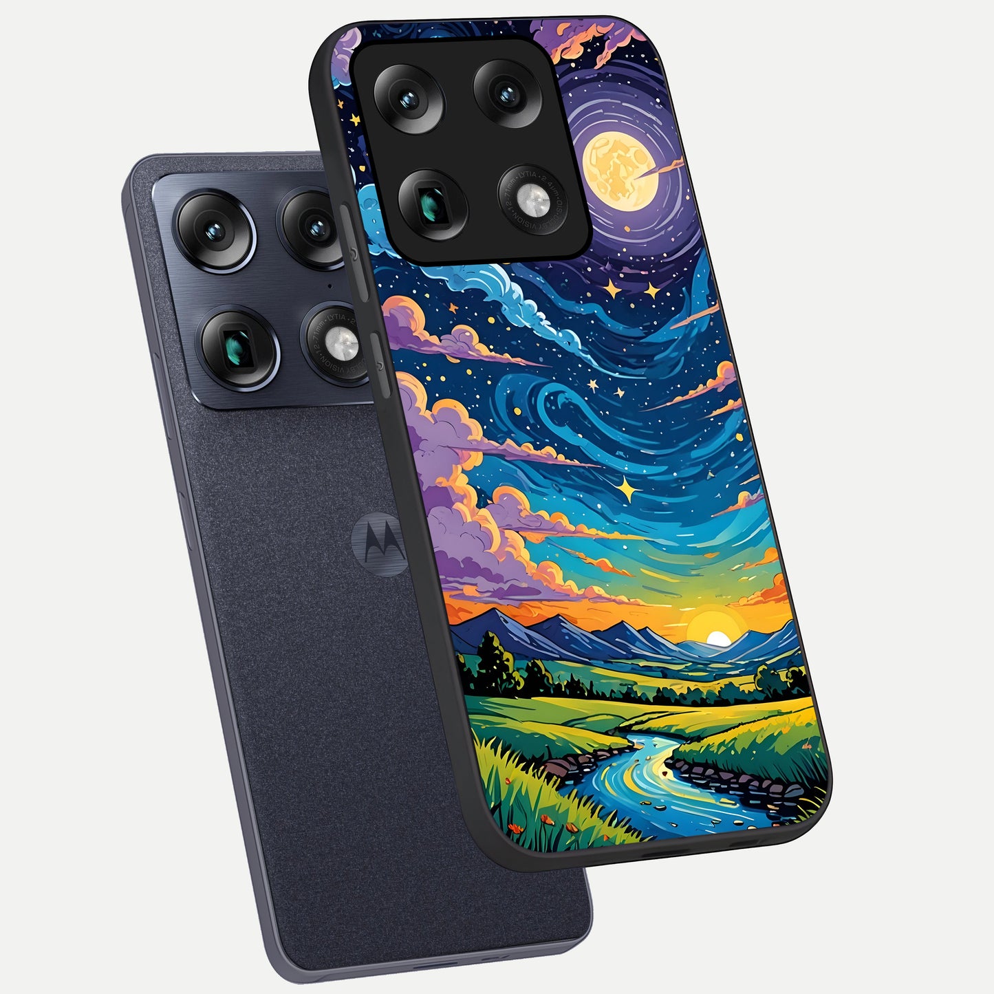  Dreamy Night Landscape phone case For Moto Signature showing premium glass back cover with detailed artwork