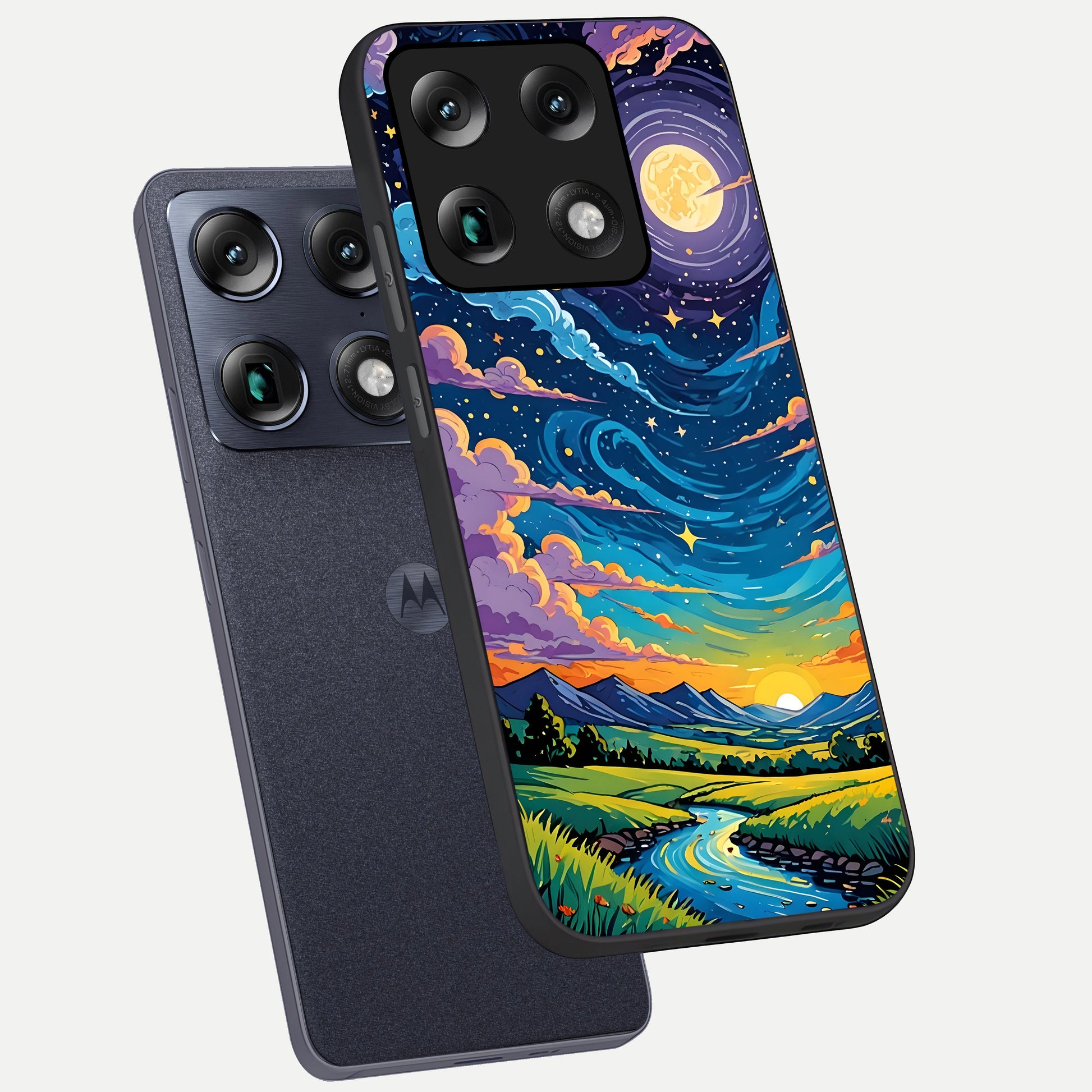  Dreamy Night Landscape phone case For Moto Signature showing premium glass back cover with detailed artwork