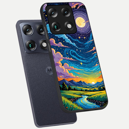  Dreamy Night Landscape phone case For Moto Signature showing premium glass back cover with detailed artwork