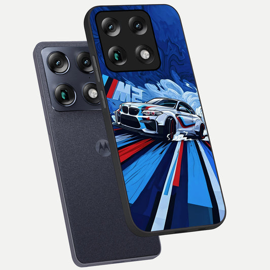  Drift Power Rush phone case For Moto Signature showing premium glass back cover with detailed artwork