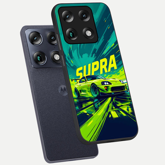  Electric Supra Thunder phone case For Moto Signature showing premium glass back cover with detailed artwork