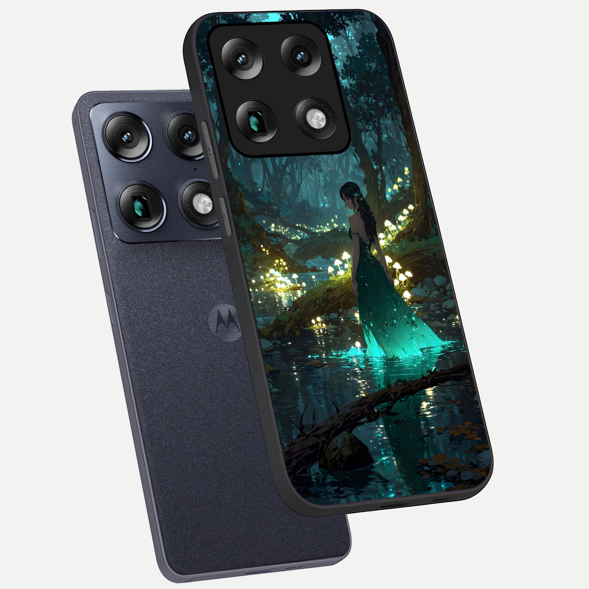  Enchanted Forest Glow phone case For Moto Signature showing premium glass back cover with detailed artwork