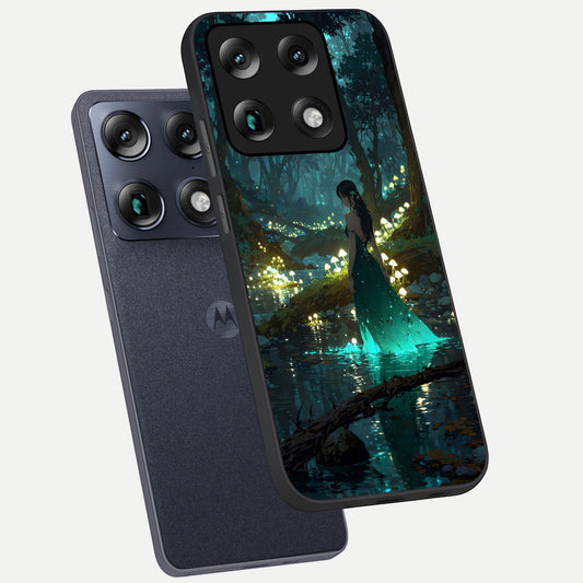  Enchanted Forest Glow phone case For Moto Signature showing premium glass back cover with detailed artwork
