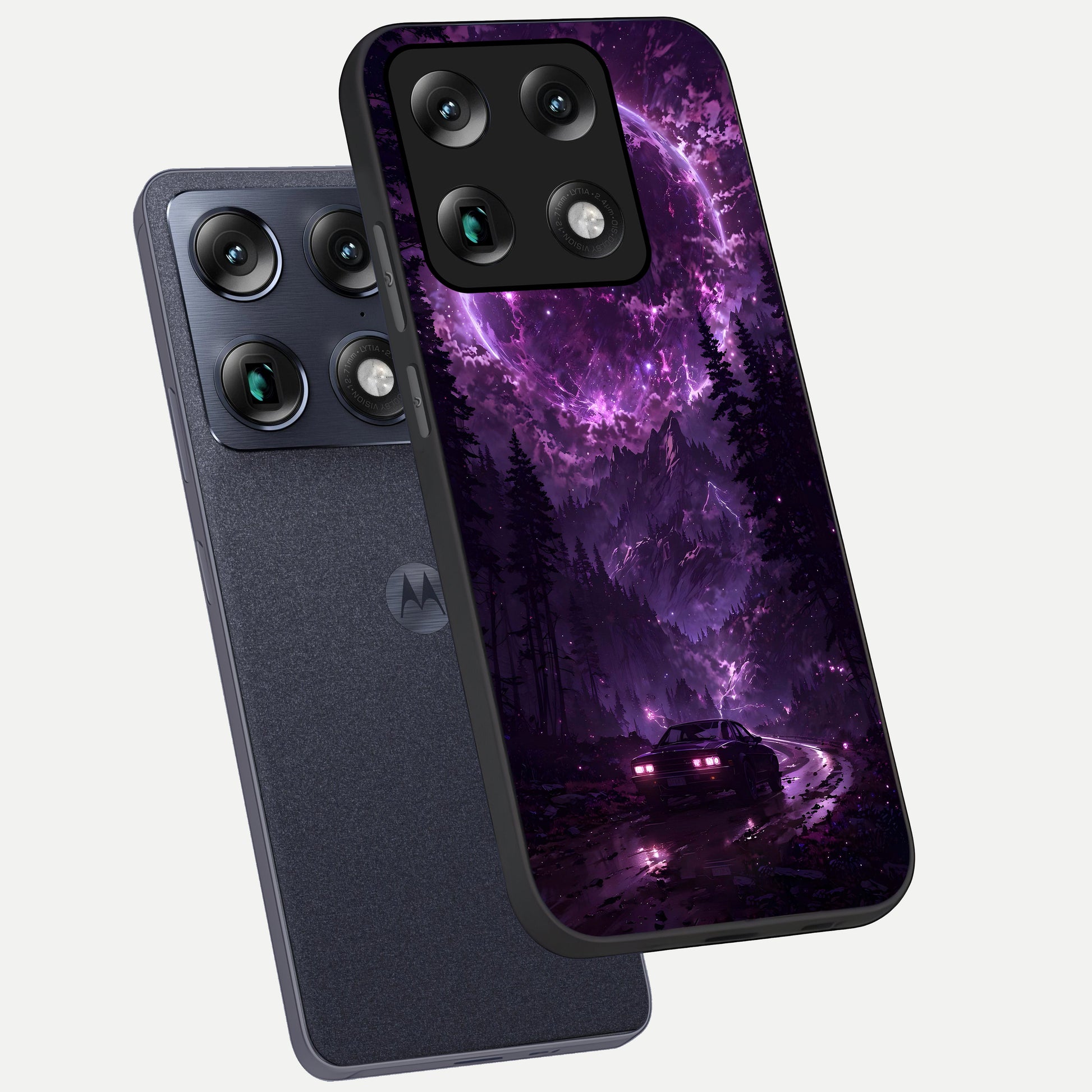  Eternal Cosmic Drive phone case For Moto Signature showing premium glass back cover with detailed artwork