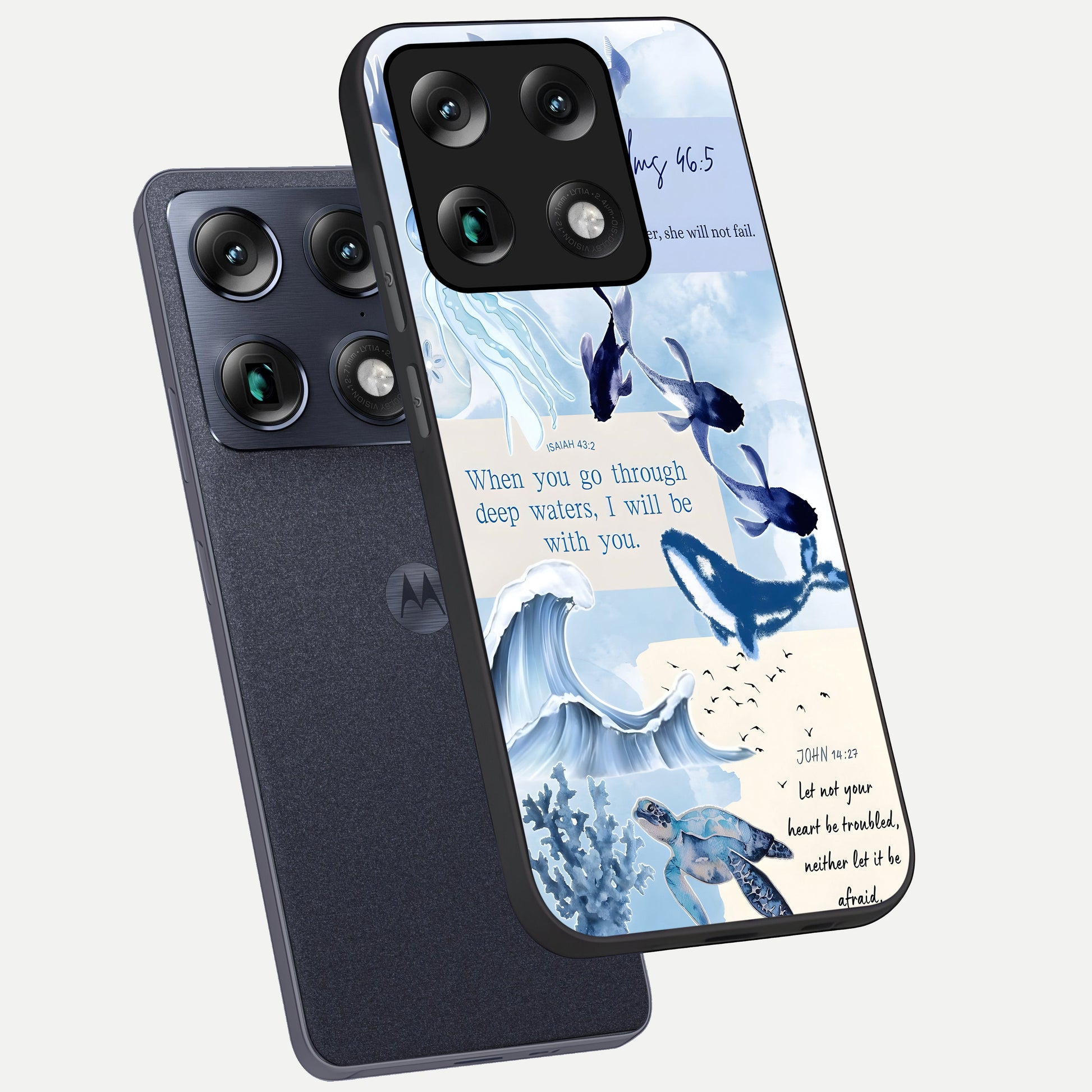  Faithful Ocean Promise phone case For Moto Signature showing premium glass back cover with detailed artwork