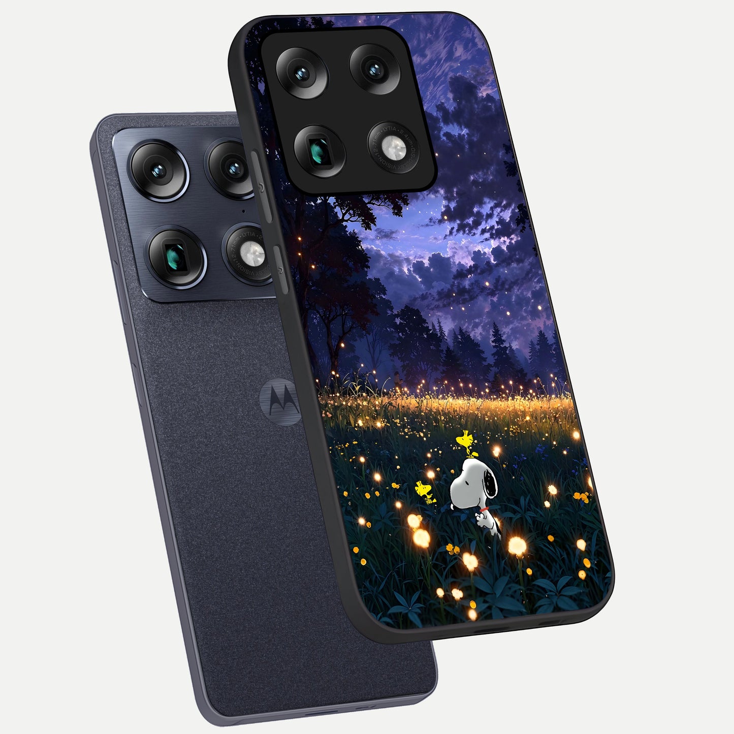  Firefly Meadow Magic phone case For Moto Signature showing premium glass back cover with detailed artwork