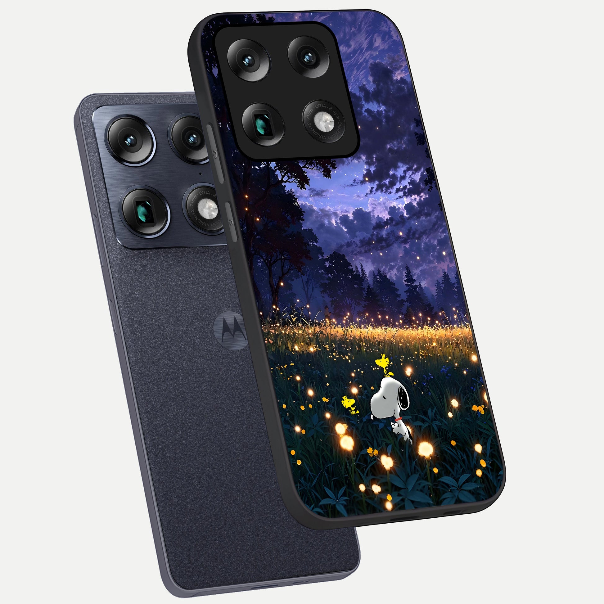  Firefly Meadow Magic phone case For Moto Signature showing premium glass back cover with detailed artwork